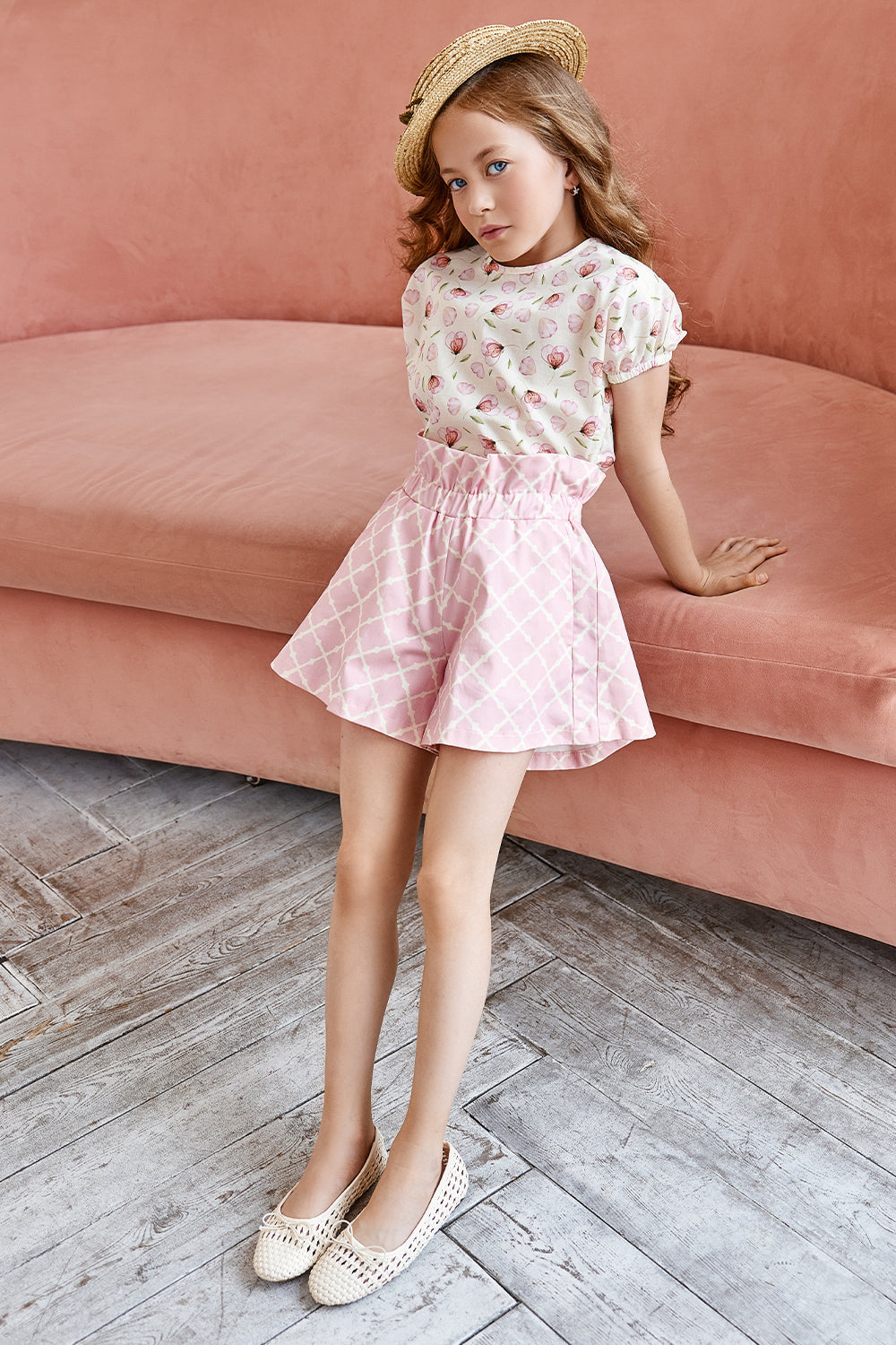 Pink and yellow satin cotton shorts