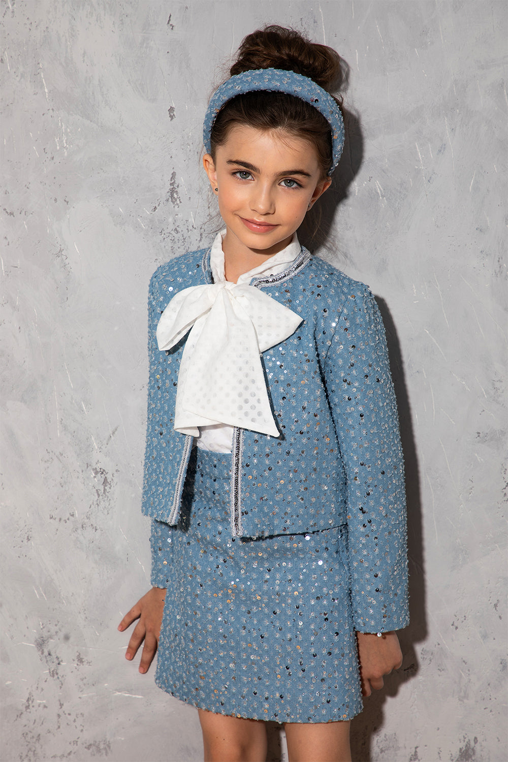 White chiffon shirt with dots, pussy bow and camisole