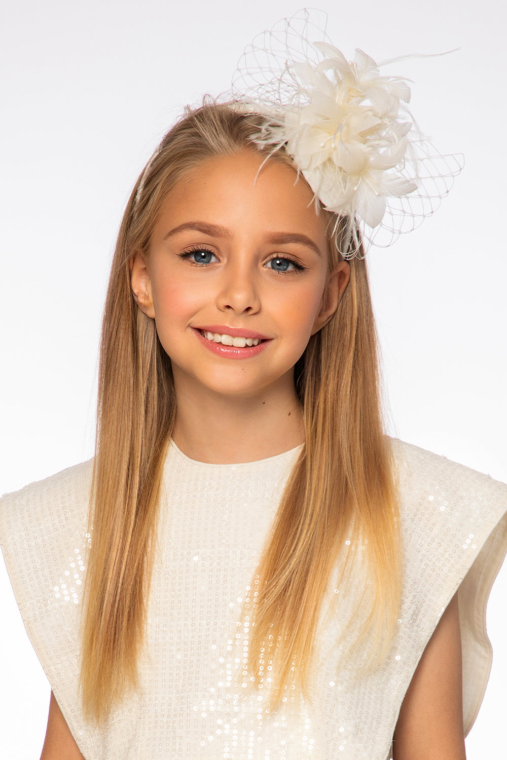 Ivory feathers and veil headband