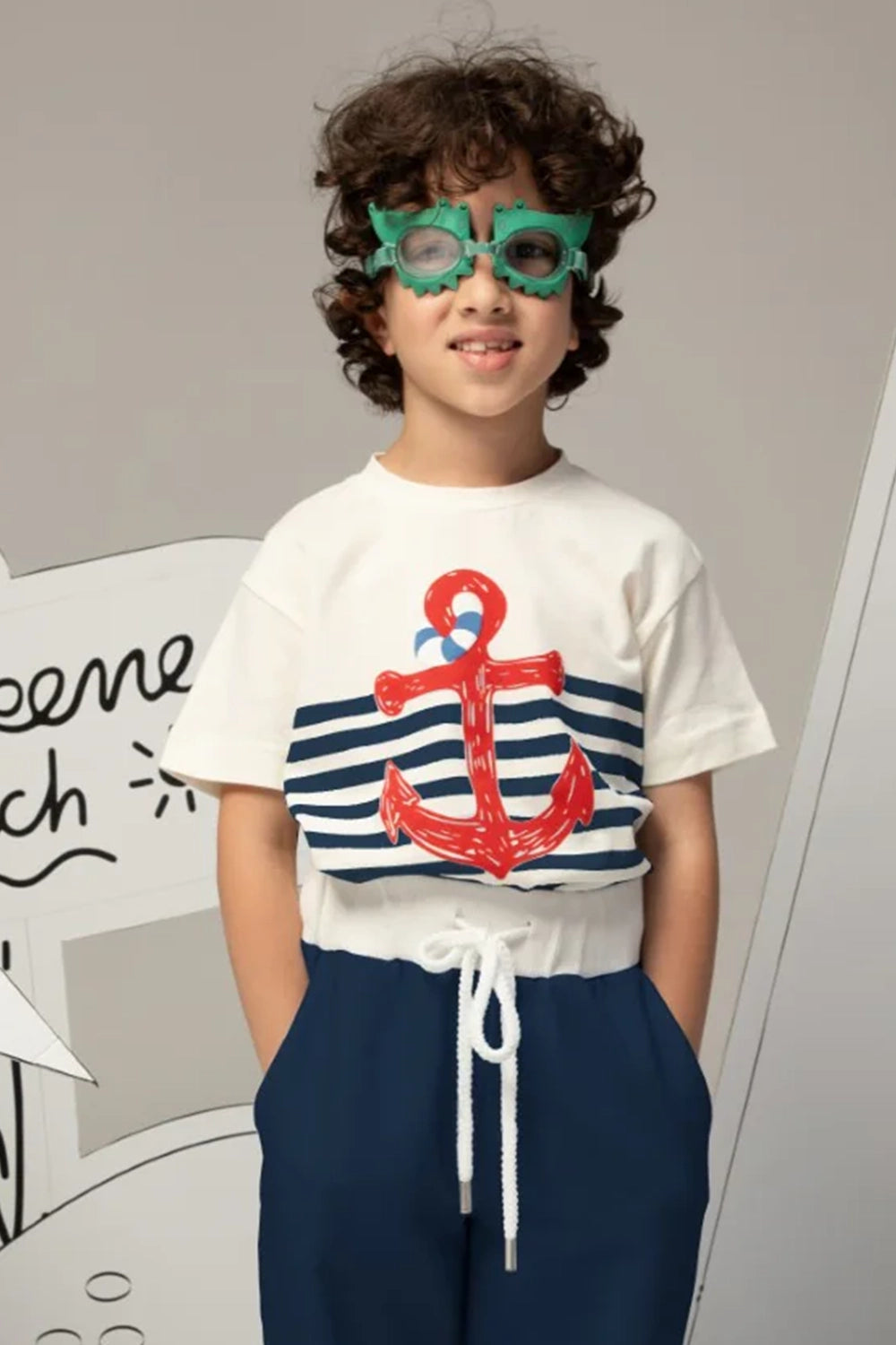 Off-white t-shirt with light blue stripes