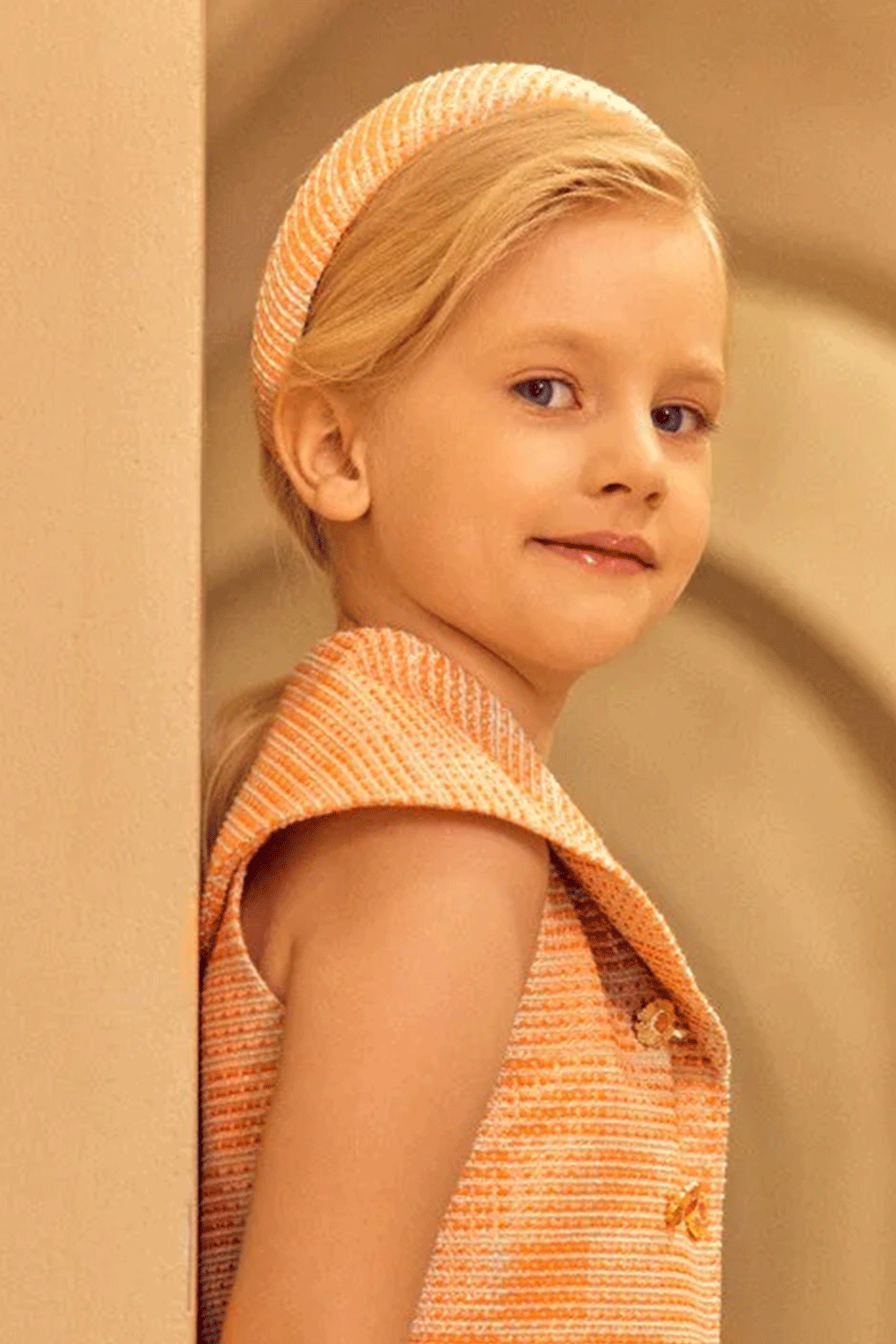 Padded headband in coral, aqua and rose gold tweed