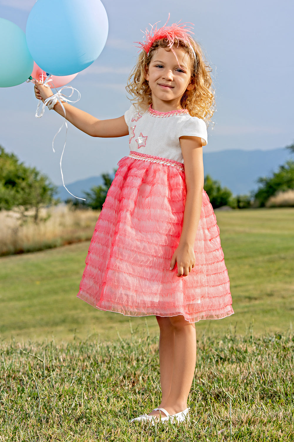 White and pink organza dress with sequined stars