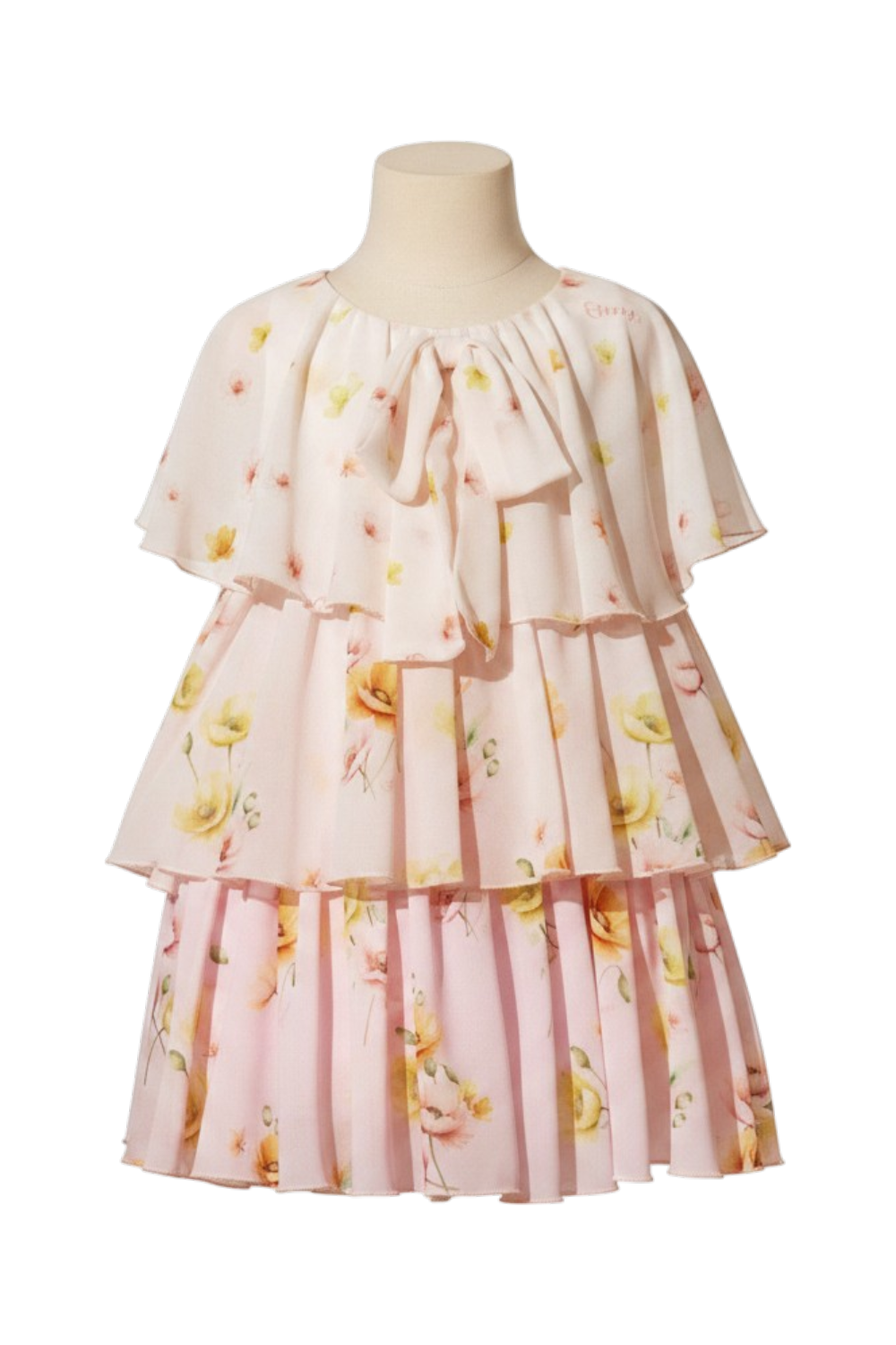 Charming ombré chiffon dress with floral print and a bow