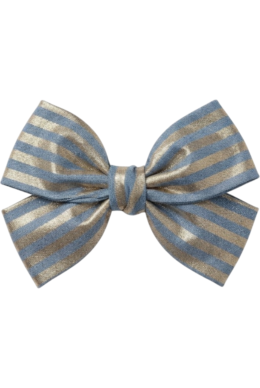 Denim and gold striped hair bow - product view