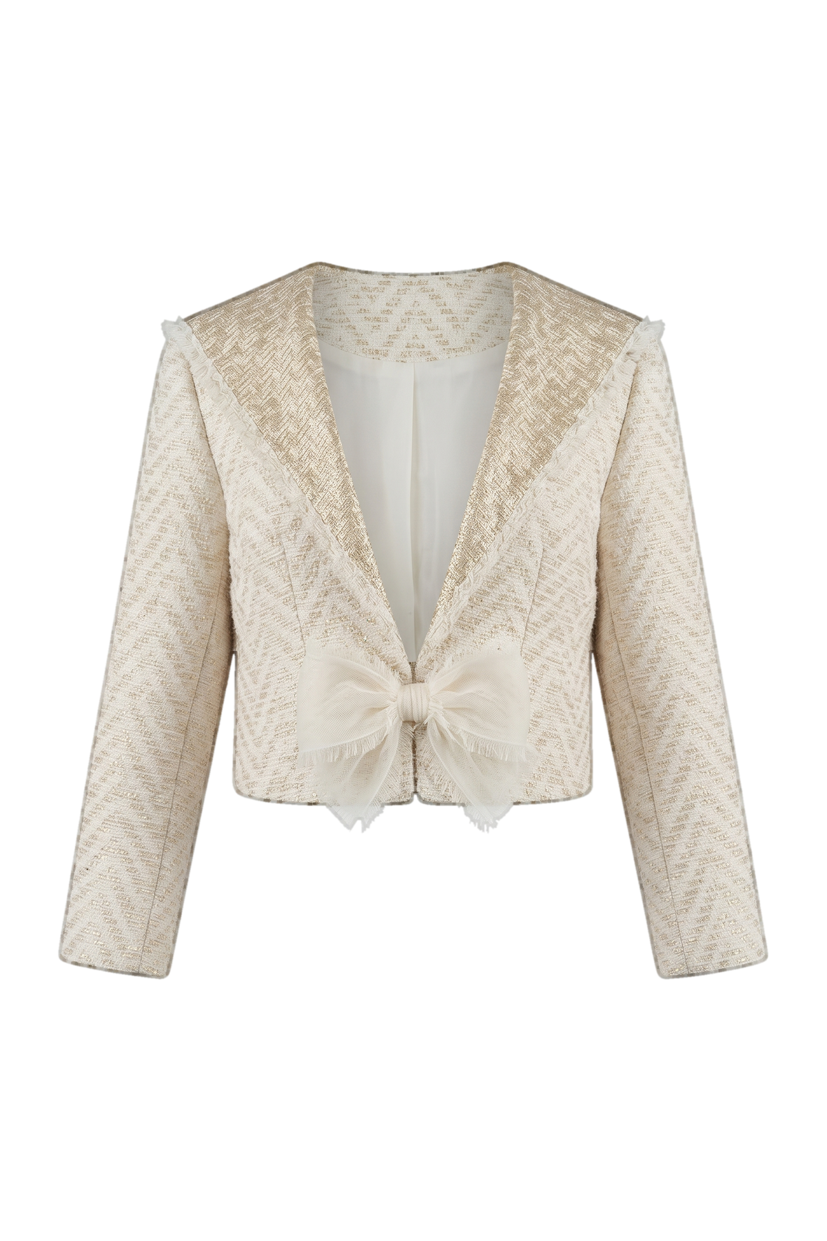 Off-white and gold tweed blazer with bow - product view