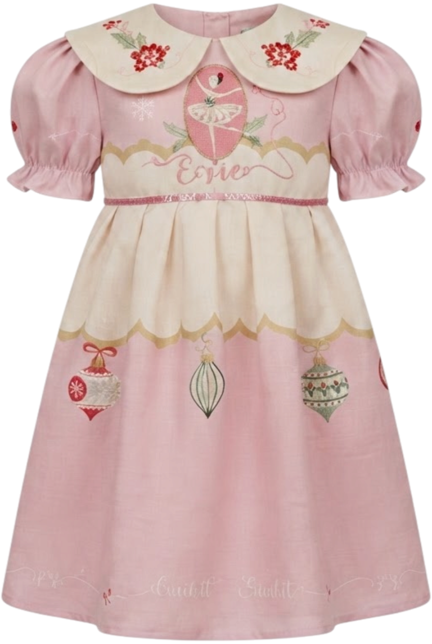 Pink and yellow dress with hand-embellished collar - product view