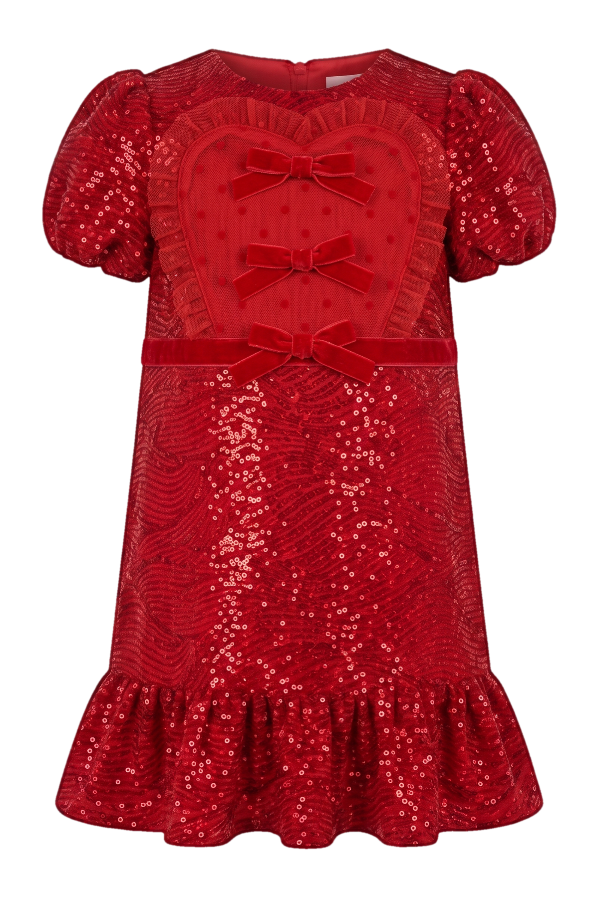 Red velvet sequin dress with bows - product view
