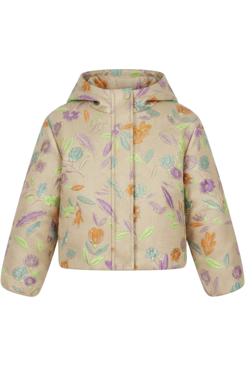 Gold floral jacquard parka jacket - product view