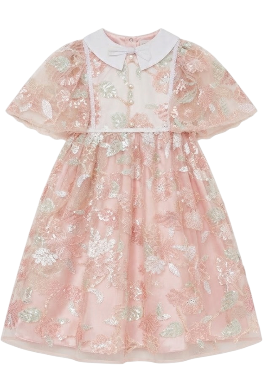 Pink and mint sequin floral dress - product view