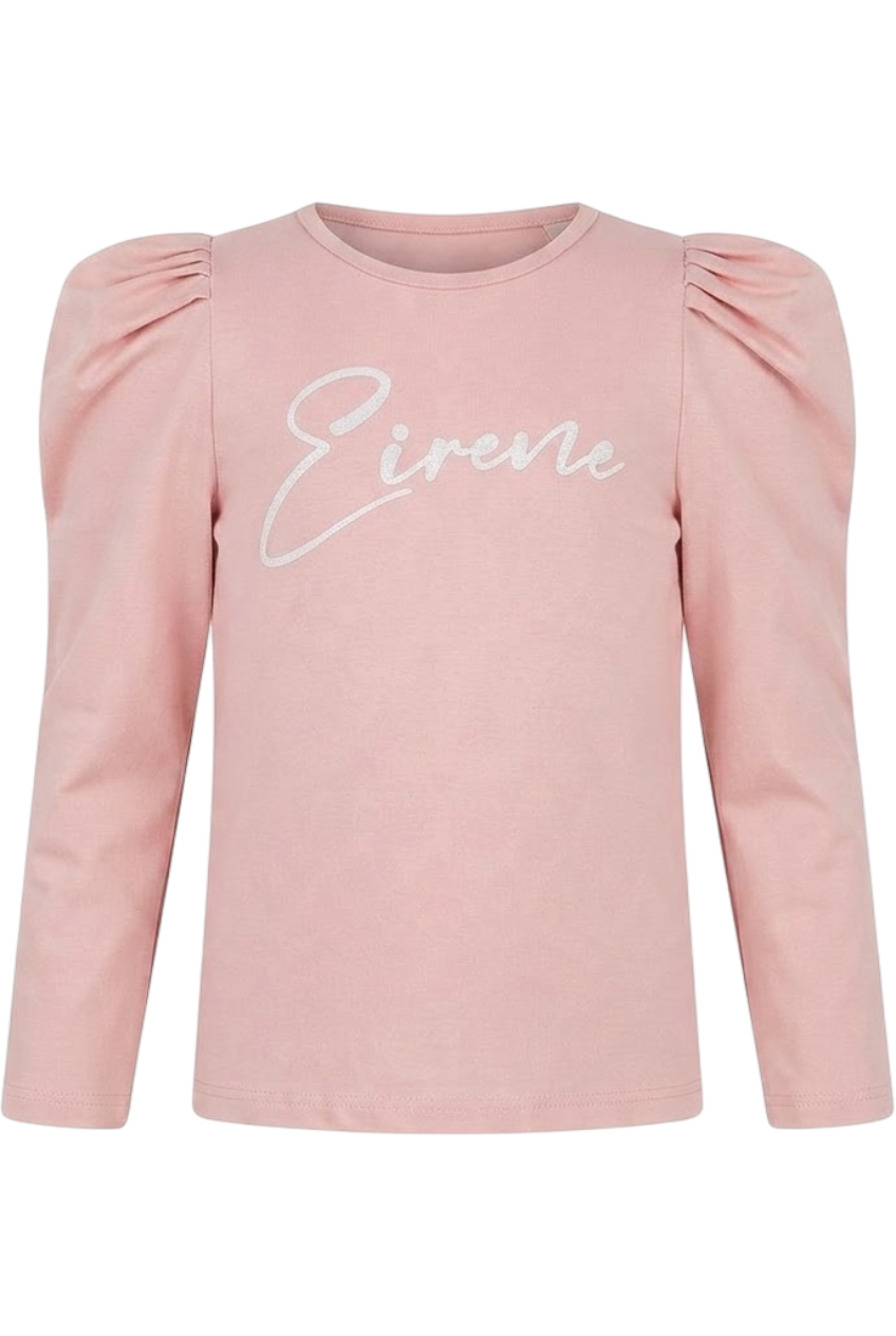 Pink t-shirt with glittery logo and puffed sleeves - product view