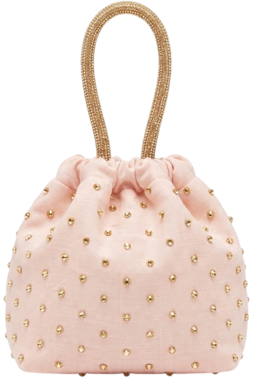 Hand-made pale pink bag with gold crystals - product view