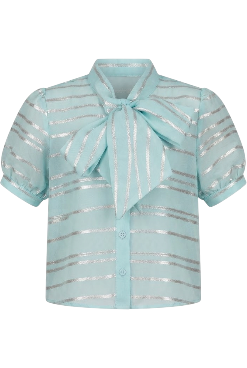 Light blue chiffon shirt with silver stripes - product view