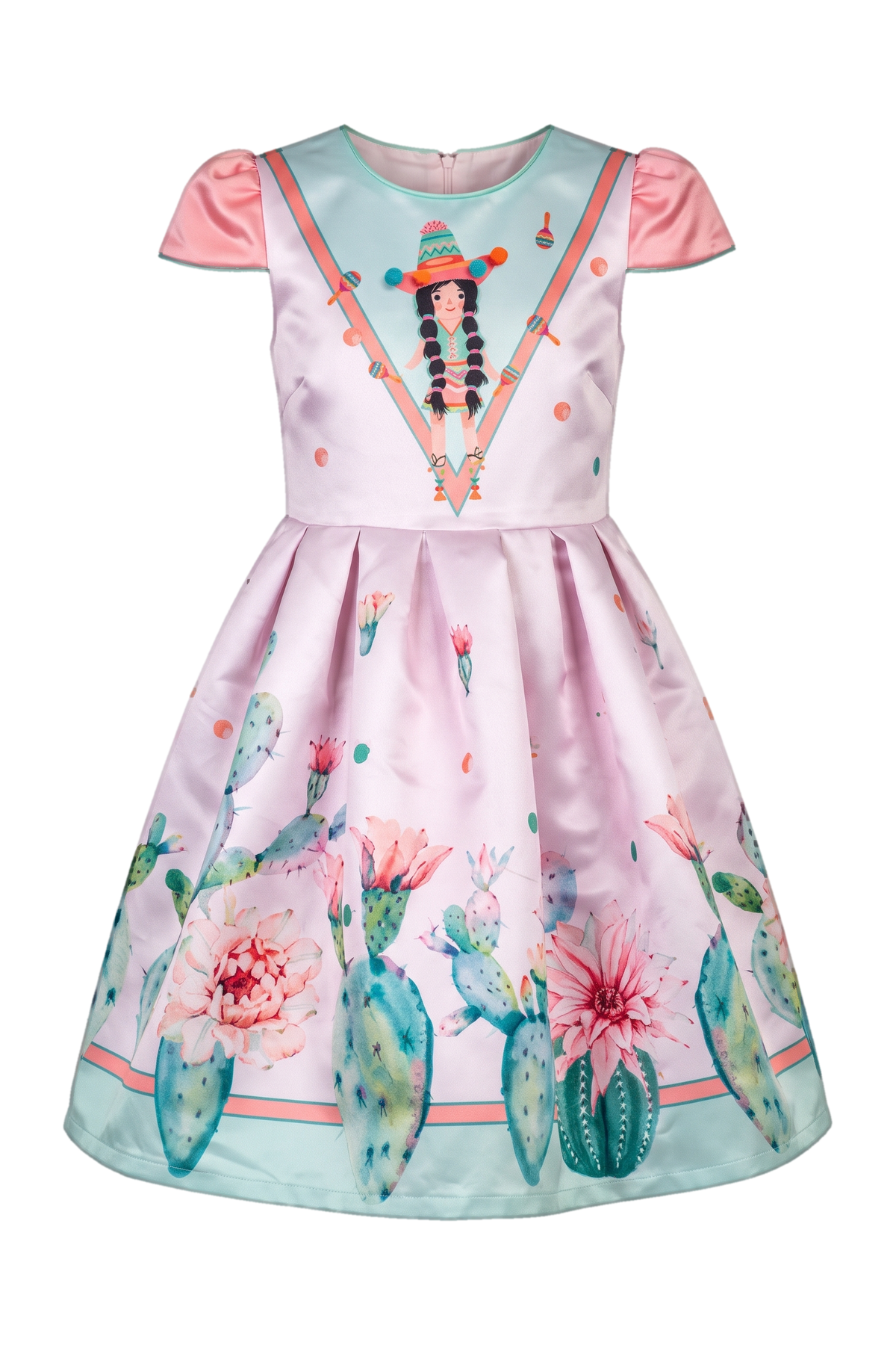Pink and mint Mexican girl dress - product view