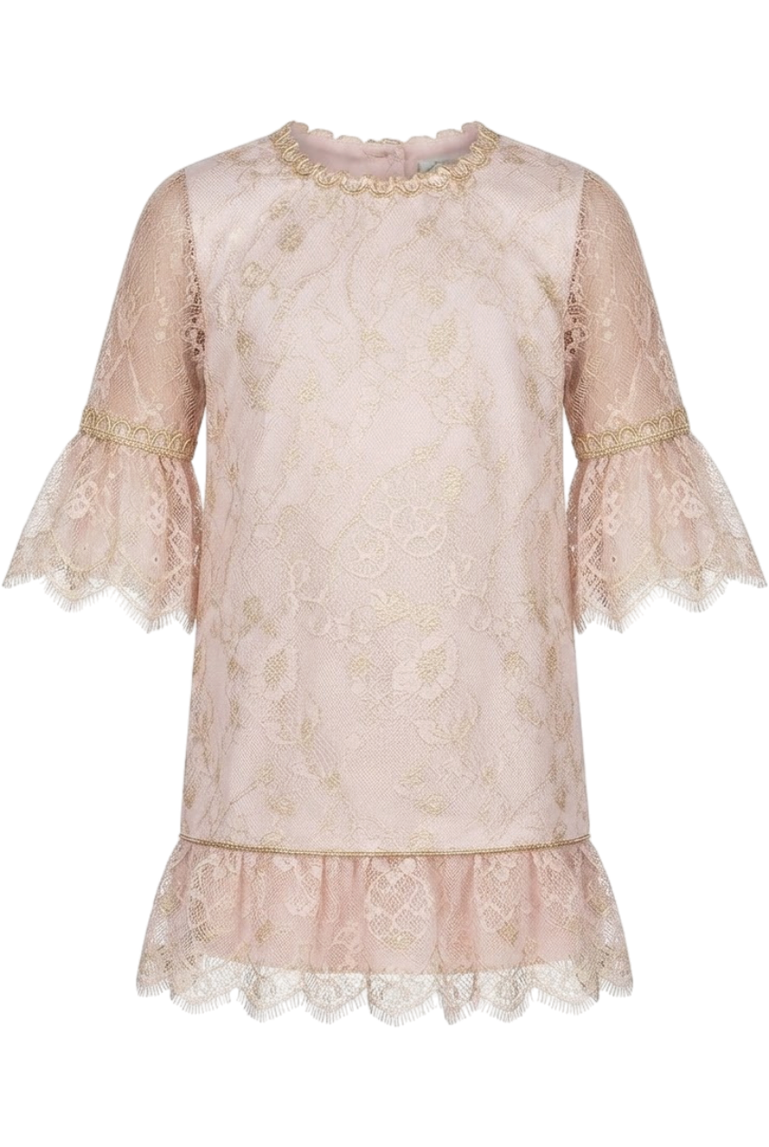 Pale pink and gold lace dress - product view