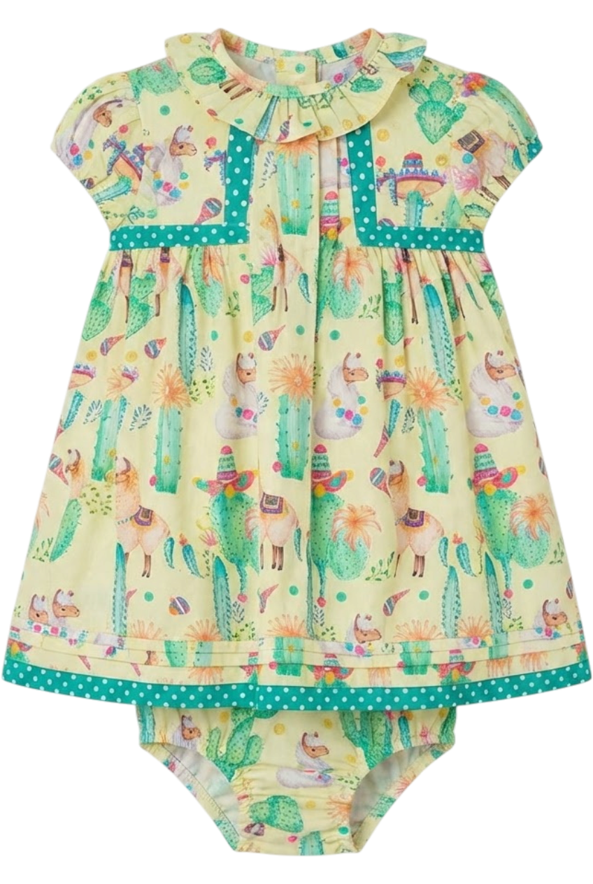 Baby yellow cactuses dress with panties - product view