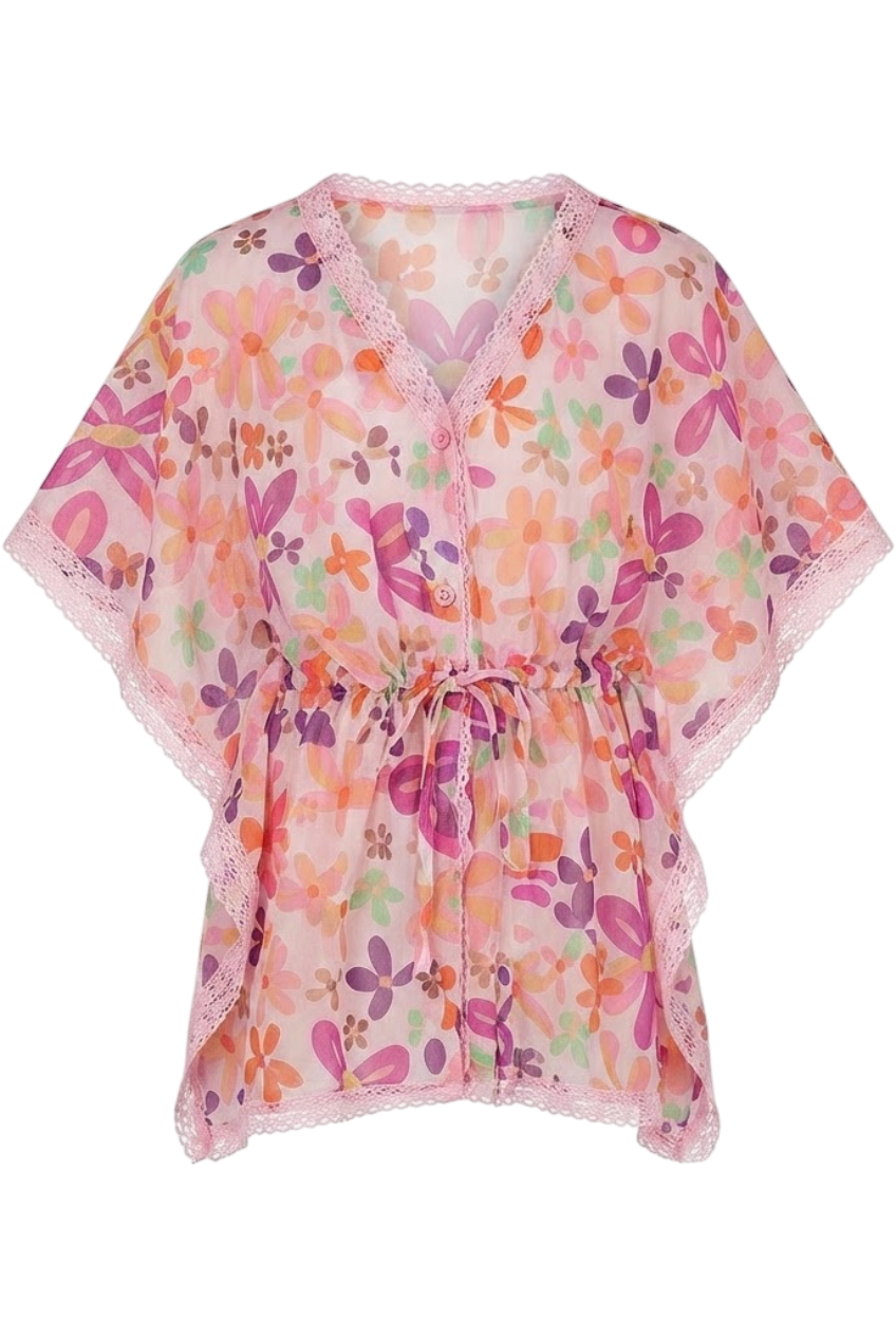 Pink floral chiffon tunic - product view
