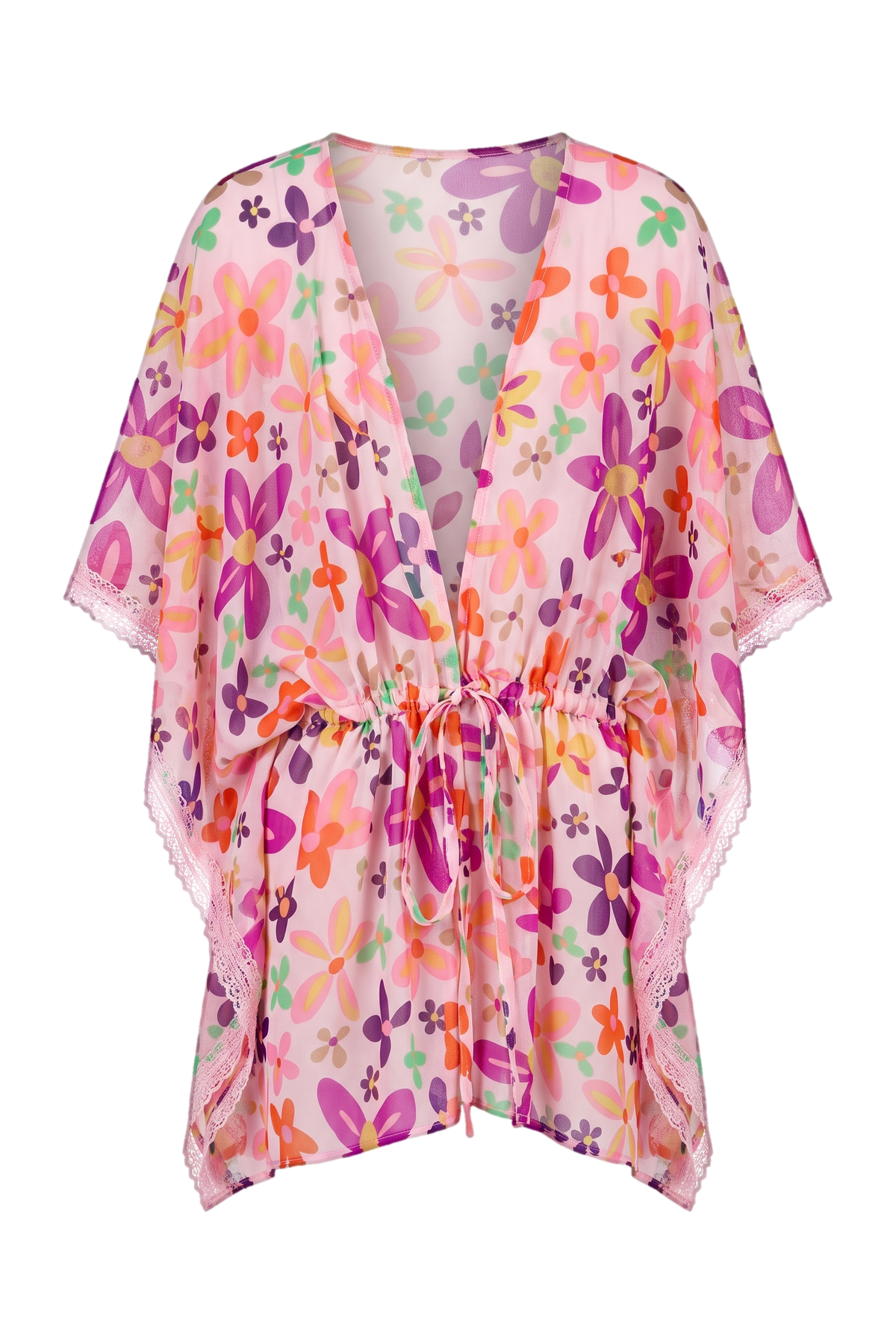 Pink floral chiffon tunic - product view