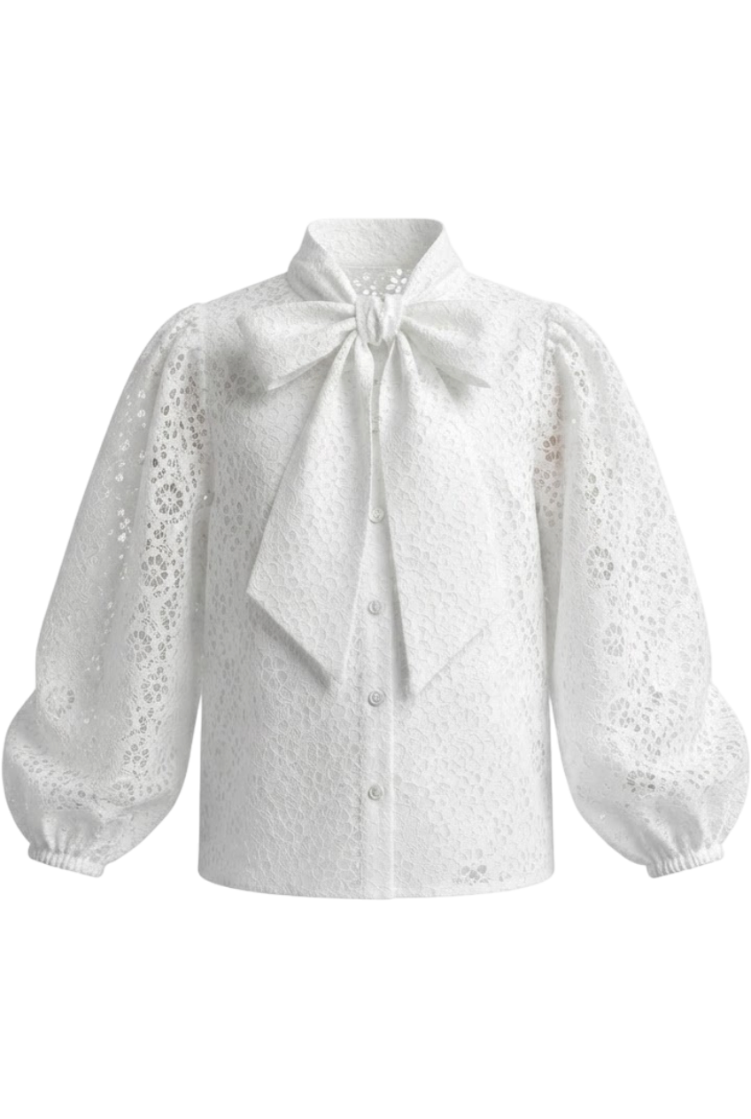 Floral shirt with pussy bow and voluminous sleeves - product view