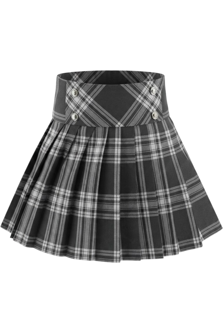 Gray plaid skirt with buttons - product view