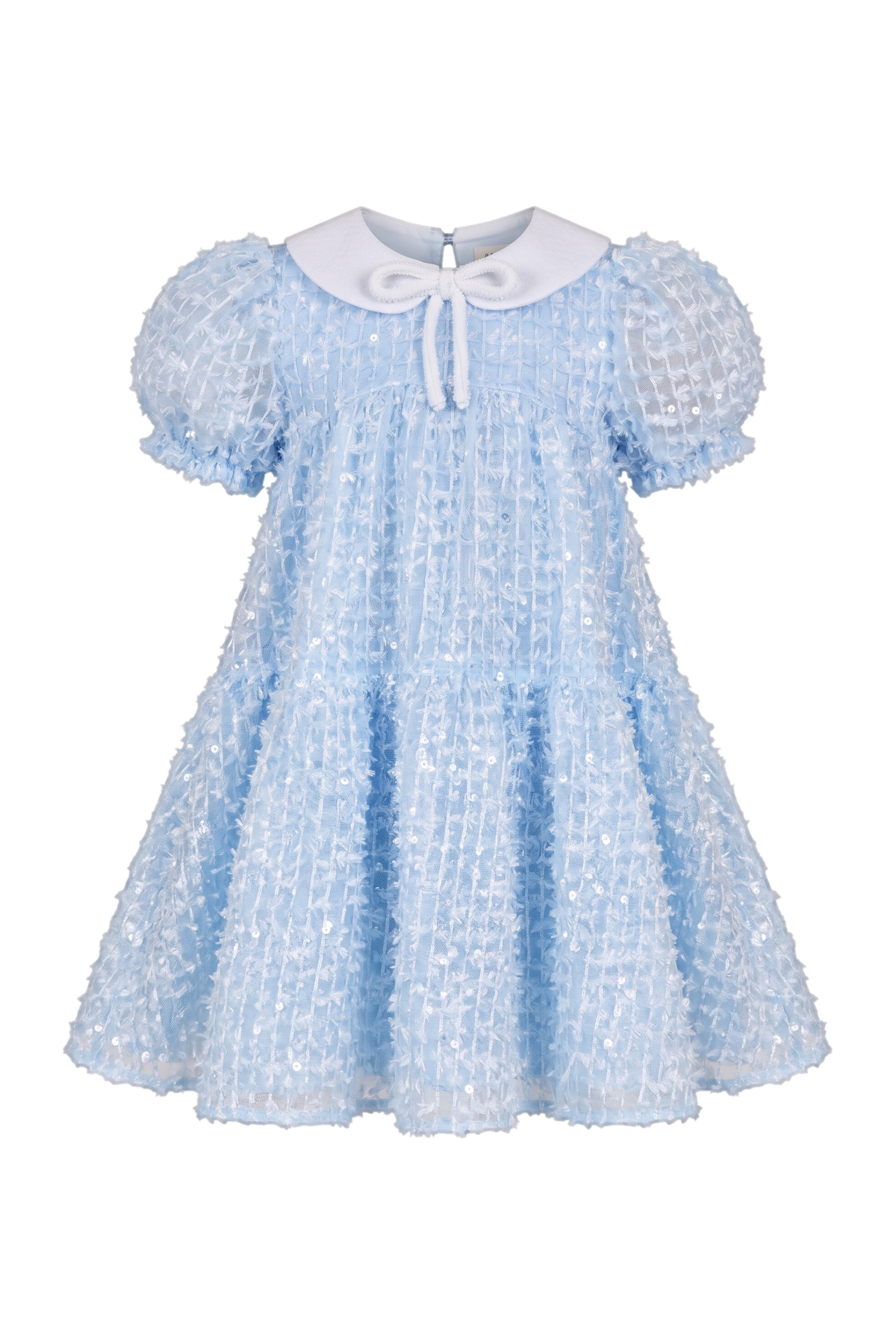 Blue sequin dress with collar and bow - product view
