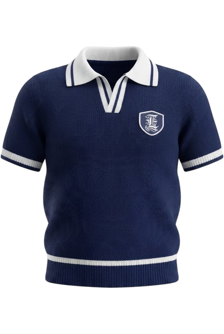 Navy knitted top with contrasting details - product view