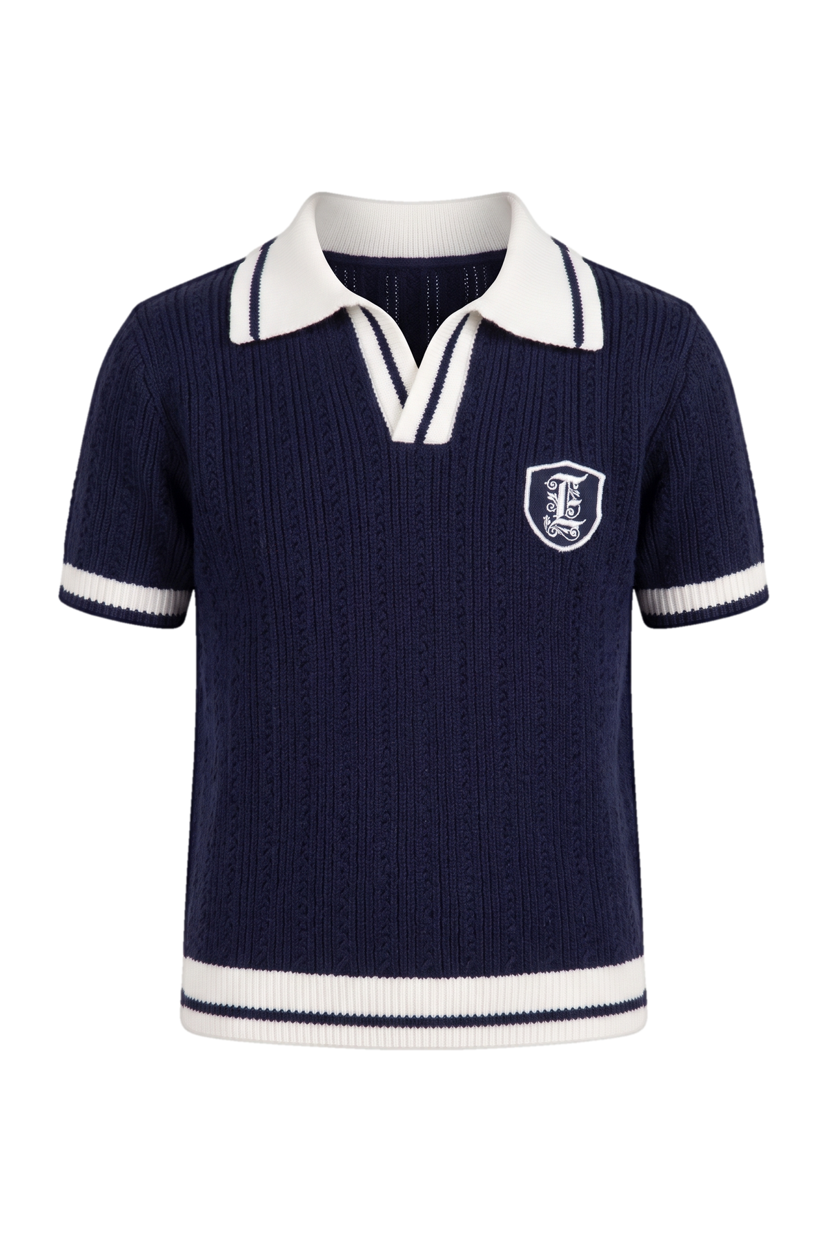 Navy knitted top with contrasting details - product view