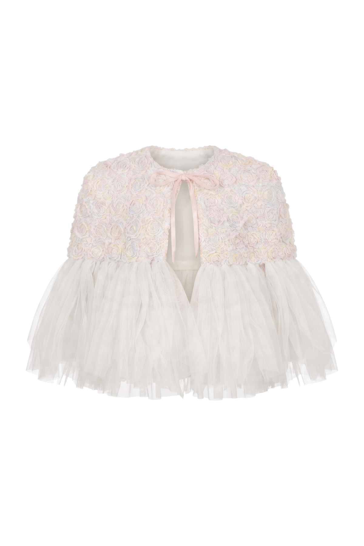 White pastel structured lace cape - product view