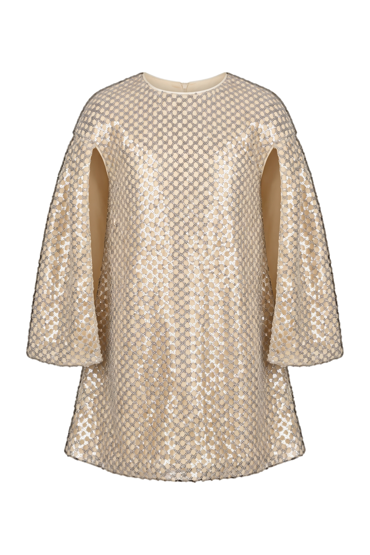 Silver sequin dress with split cape sleeves - product view