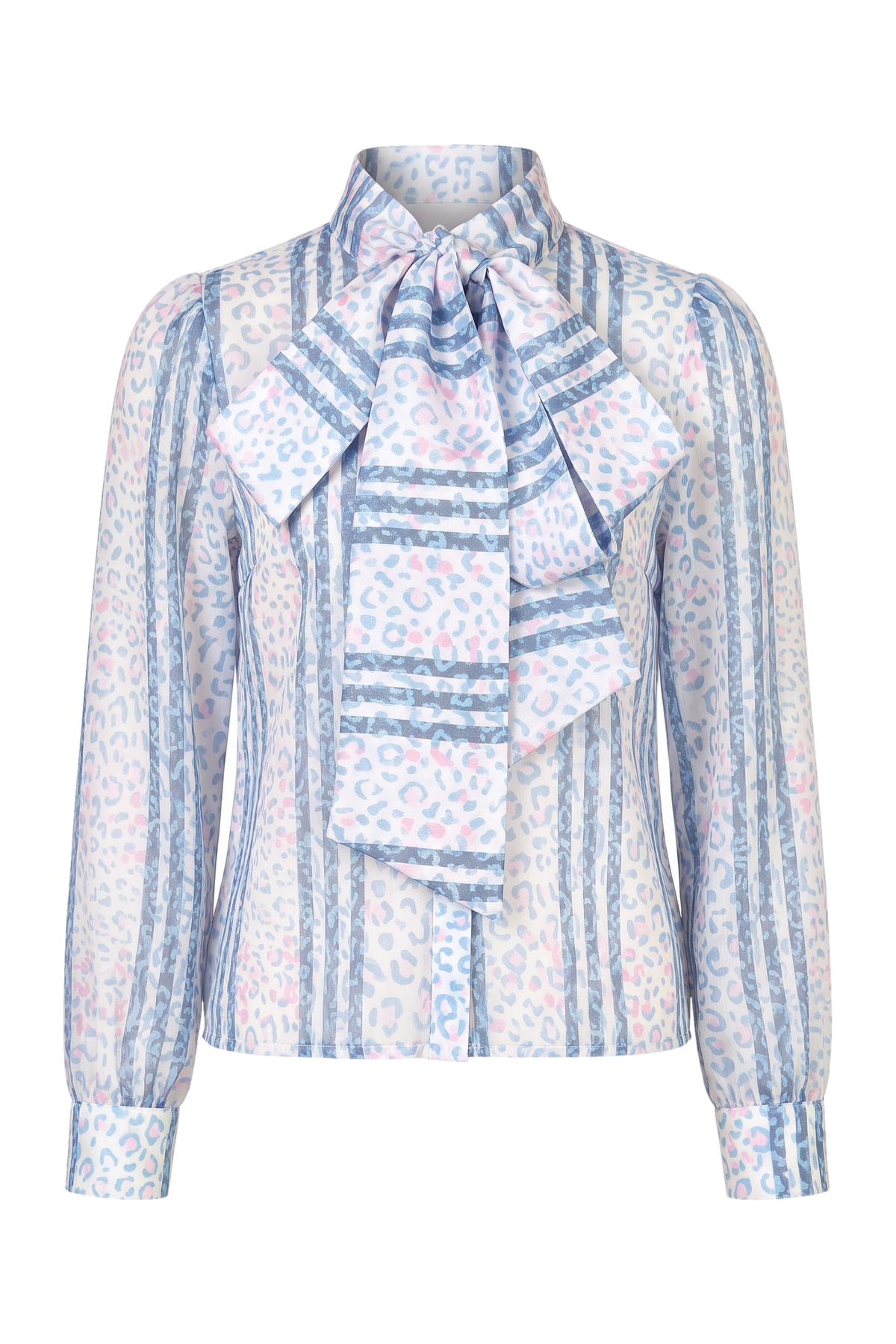 Blue animal print shirt with bow - product view
