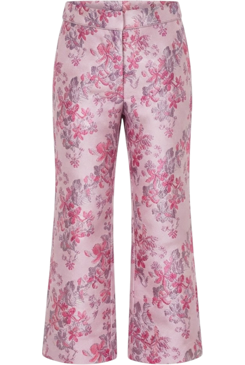 Pink floral jacquard trousers - product view