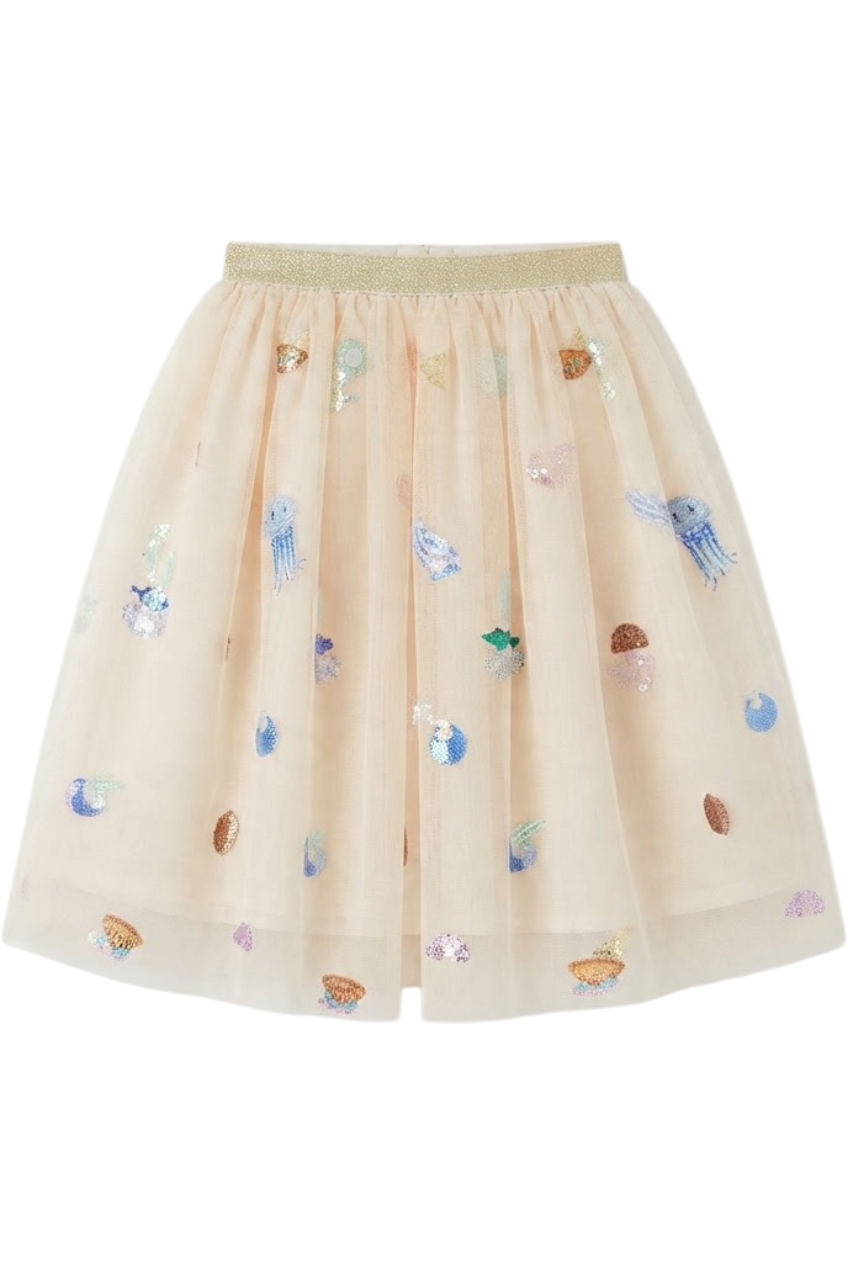 Ecru tulle jellyfish embroidery skirt - product view