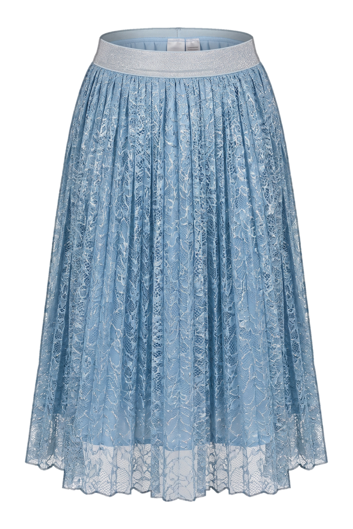 Shimmering light blue lace skirt with silver elastic - product view