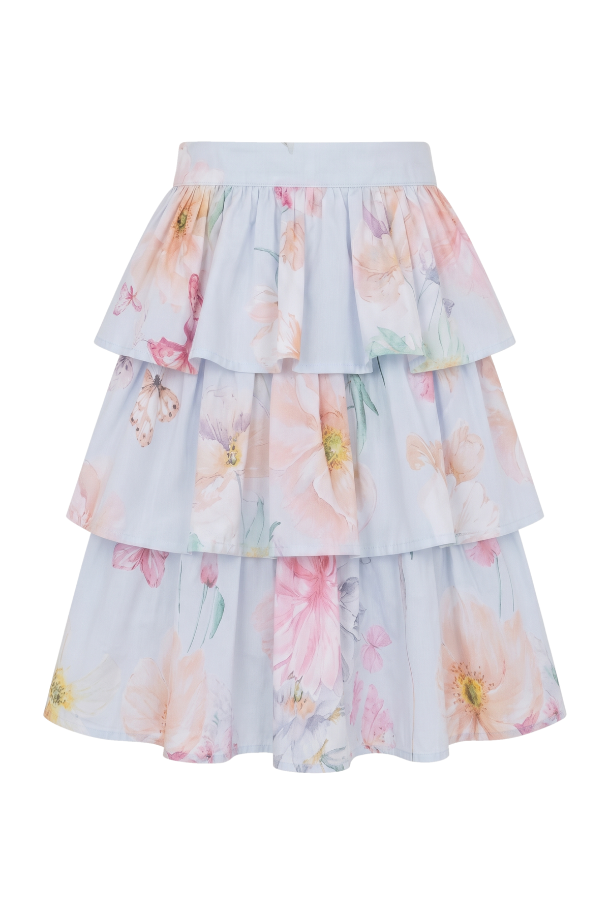 Light blue floral cotton layered skirt - product view