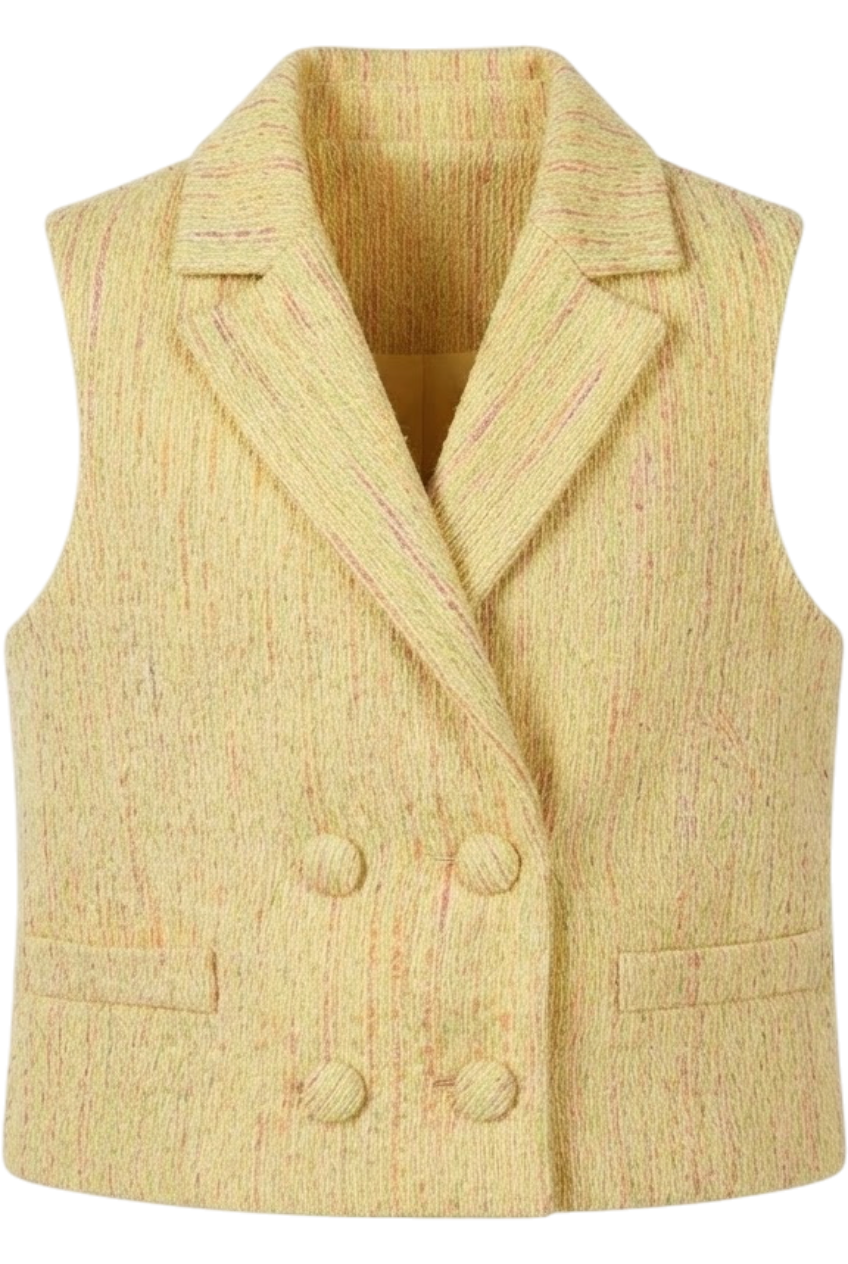 Yellow light tweed cotton vest - product view