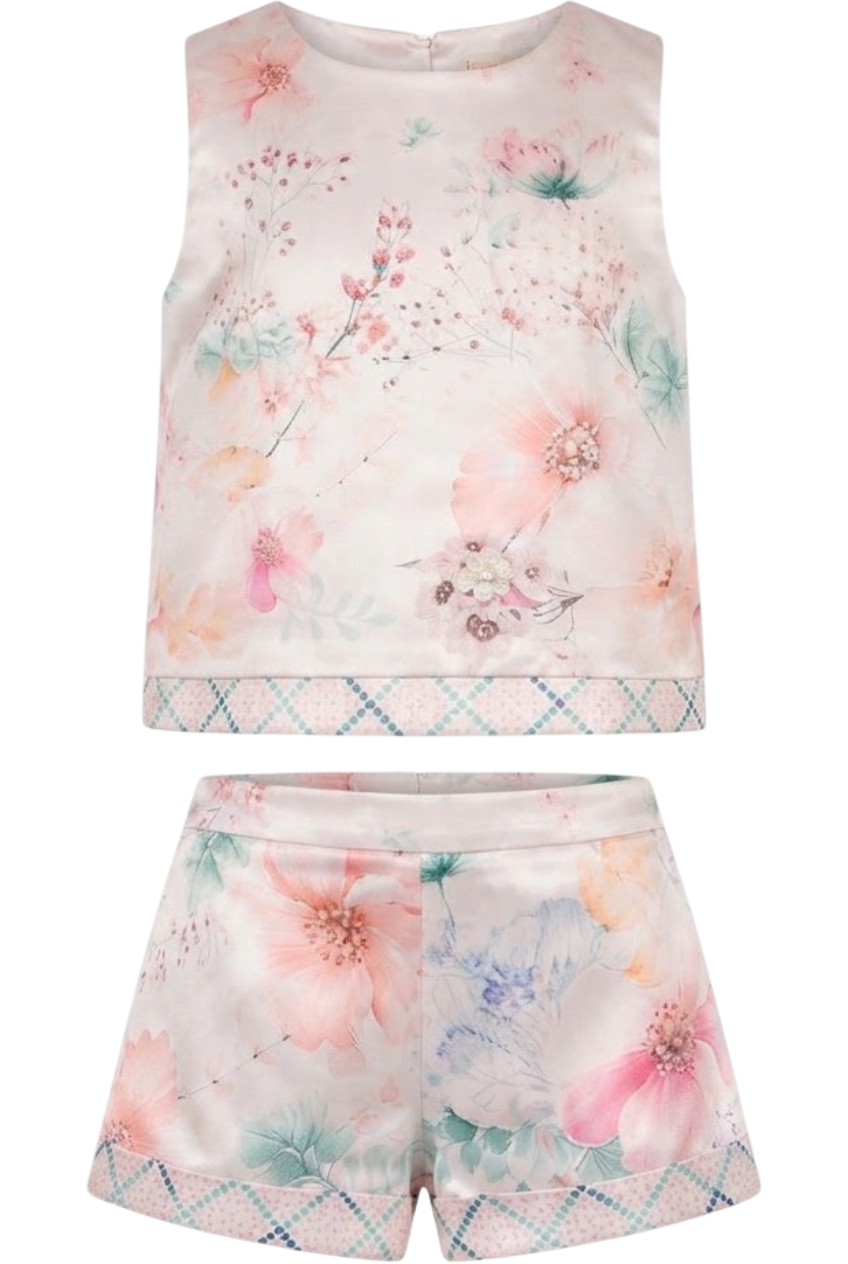 Satin floral set with hand-made embellishment - product view