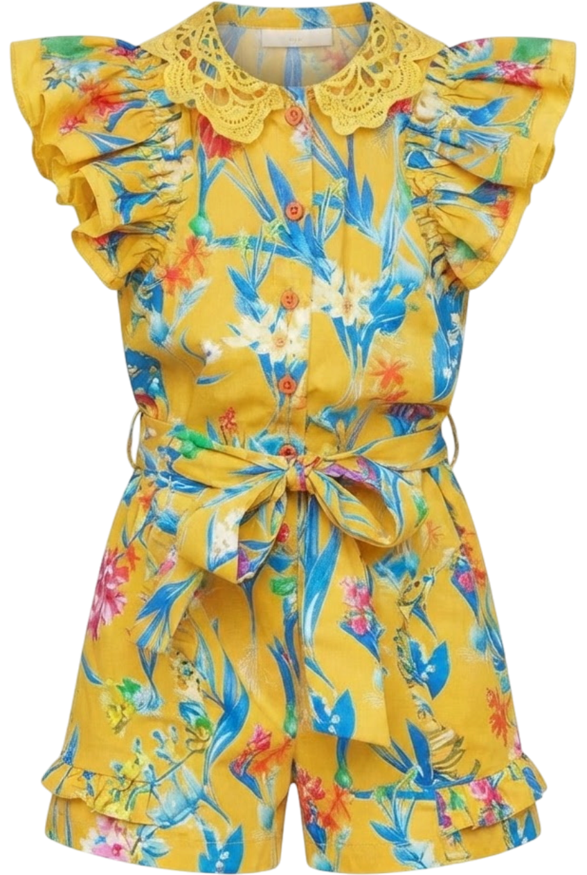 Yellow cotton Spring flowers Liberty print jumpsuit - product view