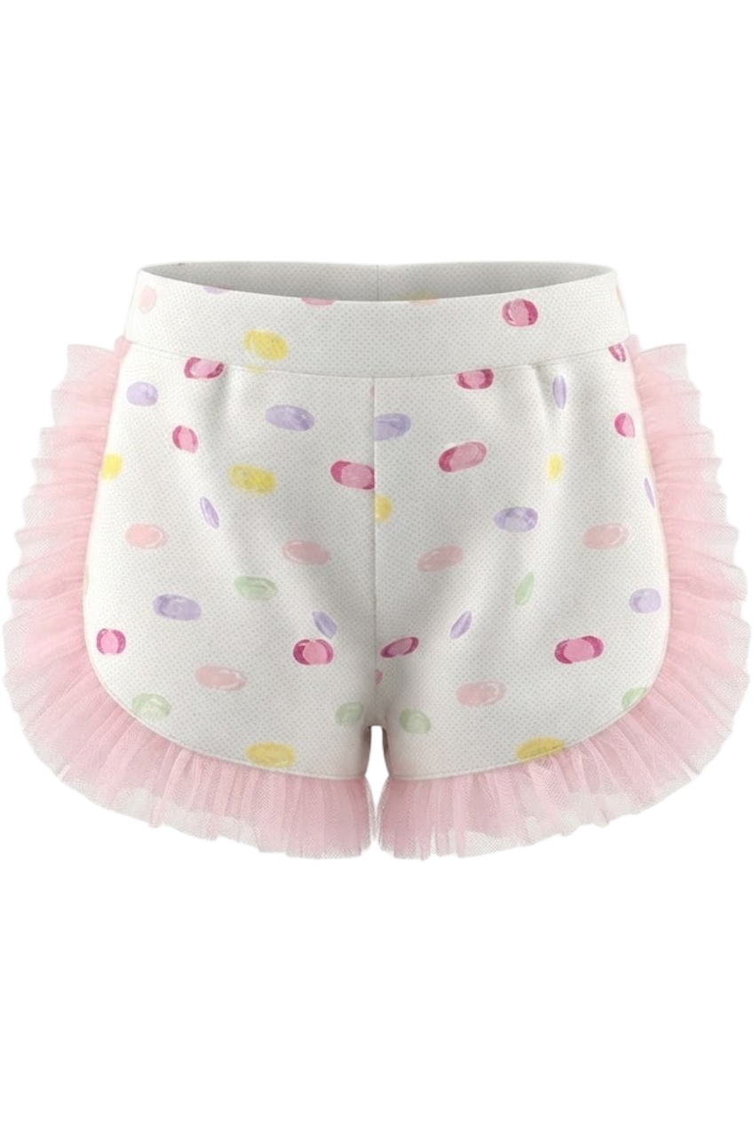 White dotted shorts with pink tulle - product view