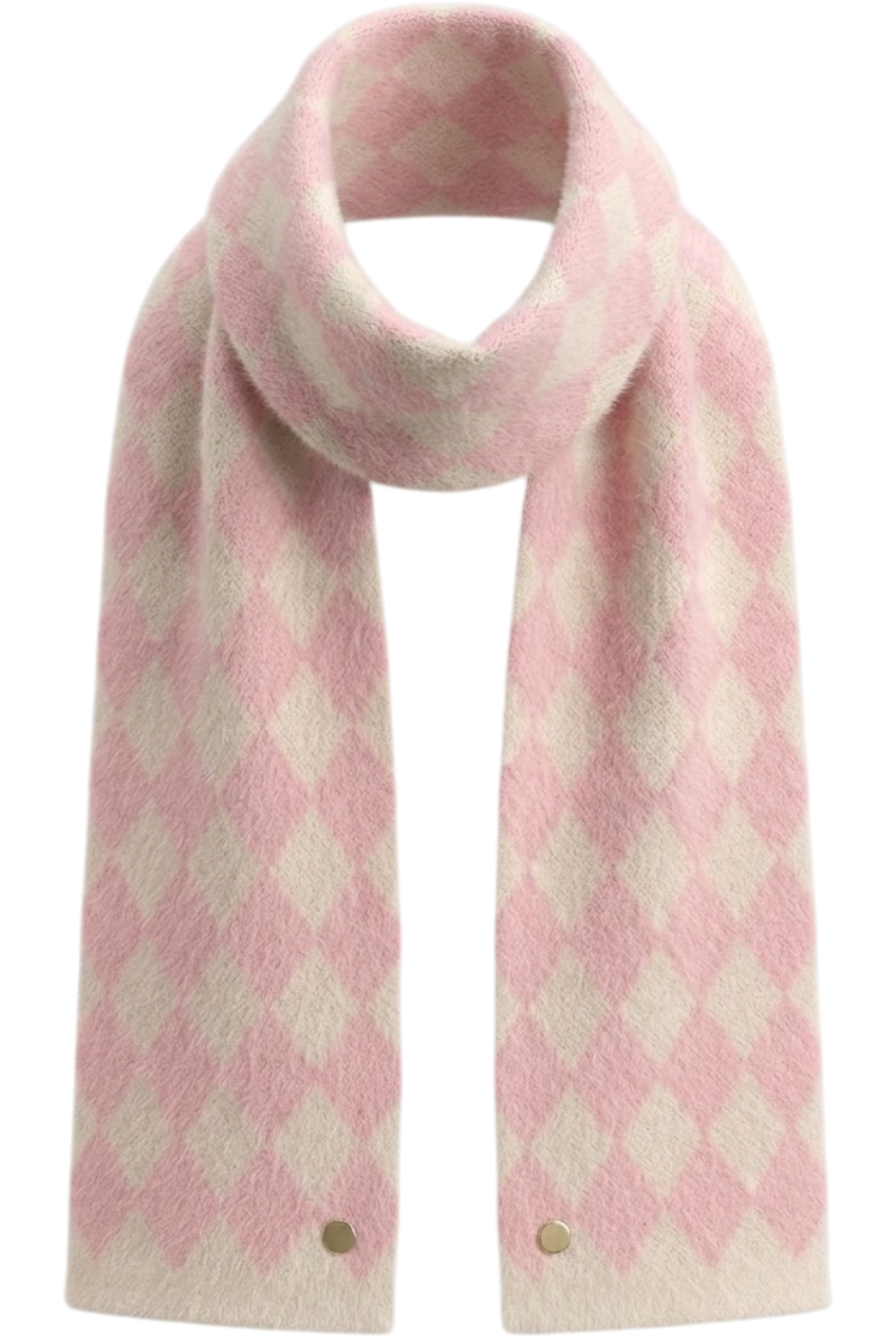 Pink and off-white rhombus scarf - product view