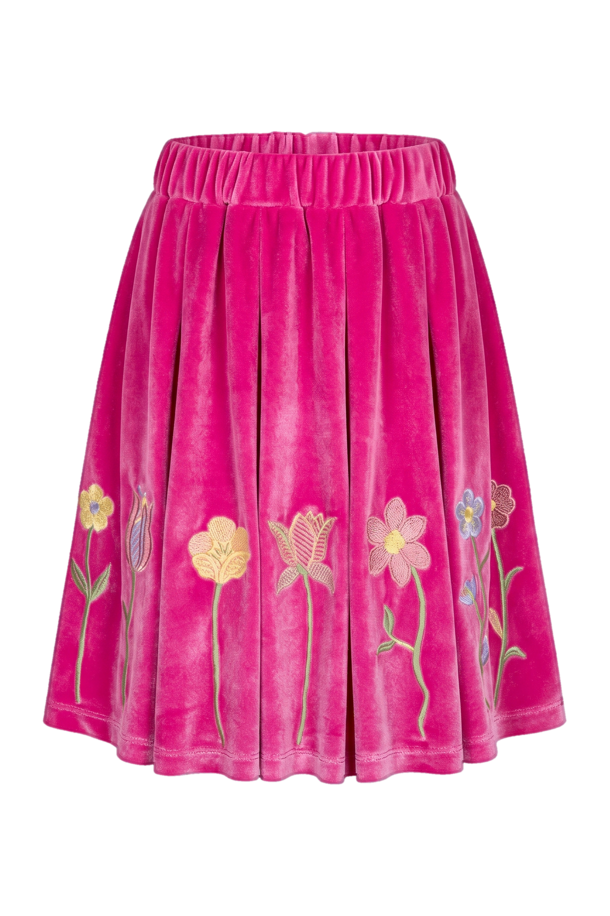 Fuchsia velvet skirt with embroidery - product view