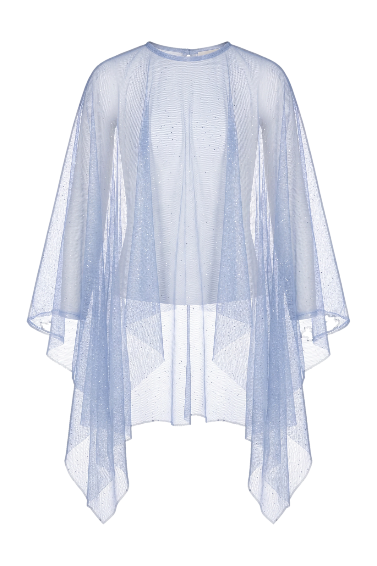 Blue shimmering tulle cape - product view
