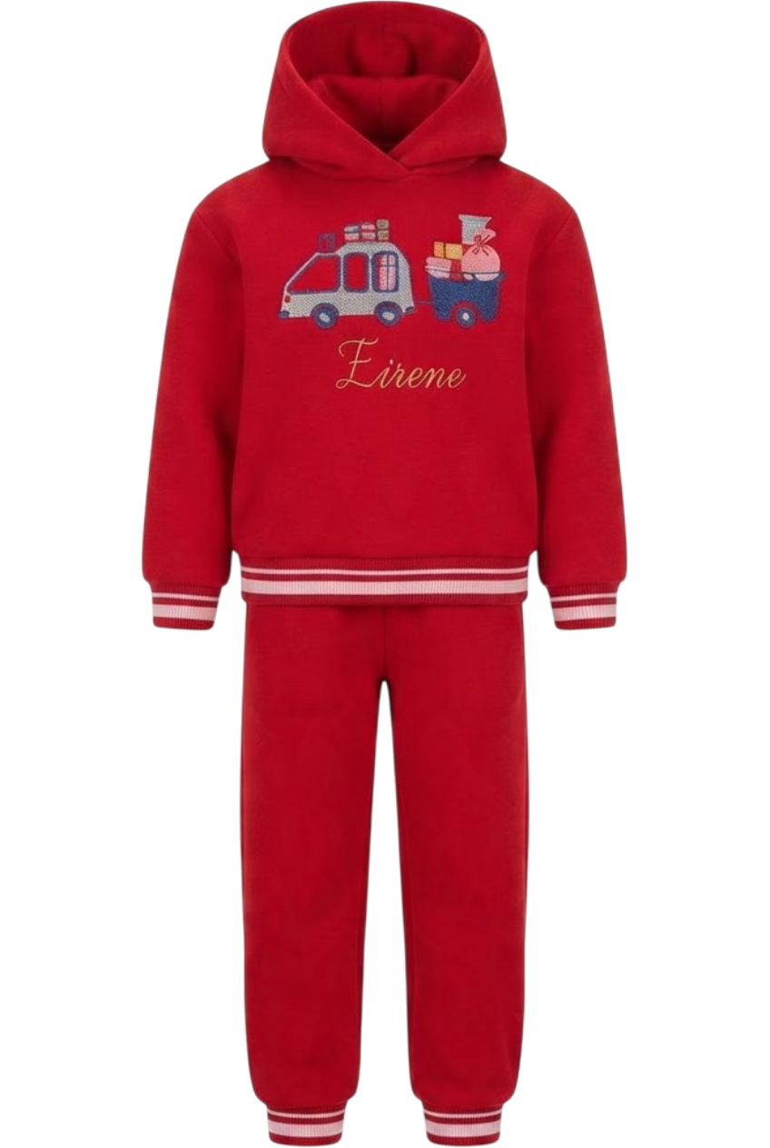 Red Christmas tracksuit with embroidery - product view