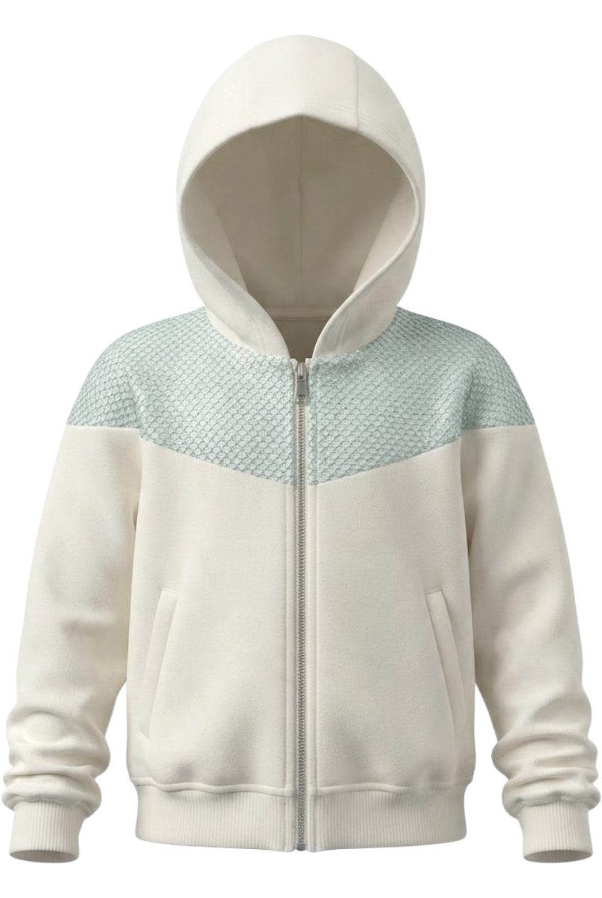 White hoody with mint lace details - product view