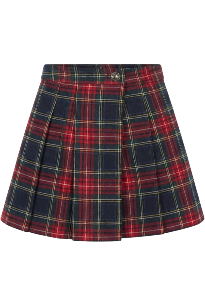 Red tartan pleated skirt - product view