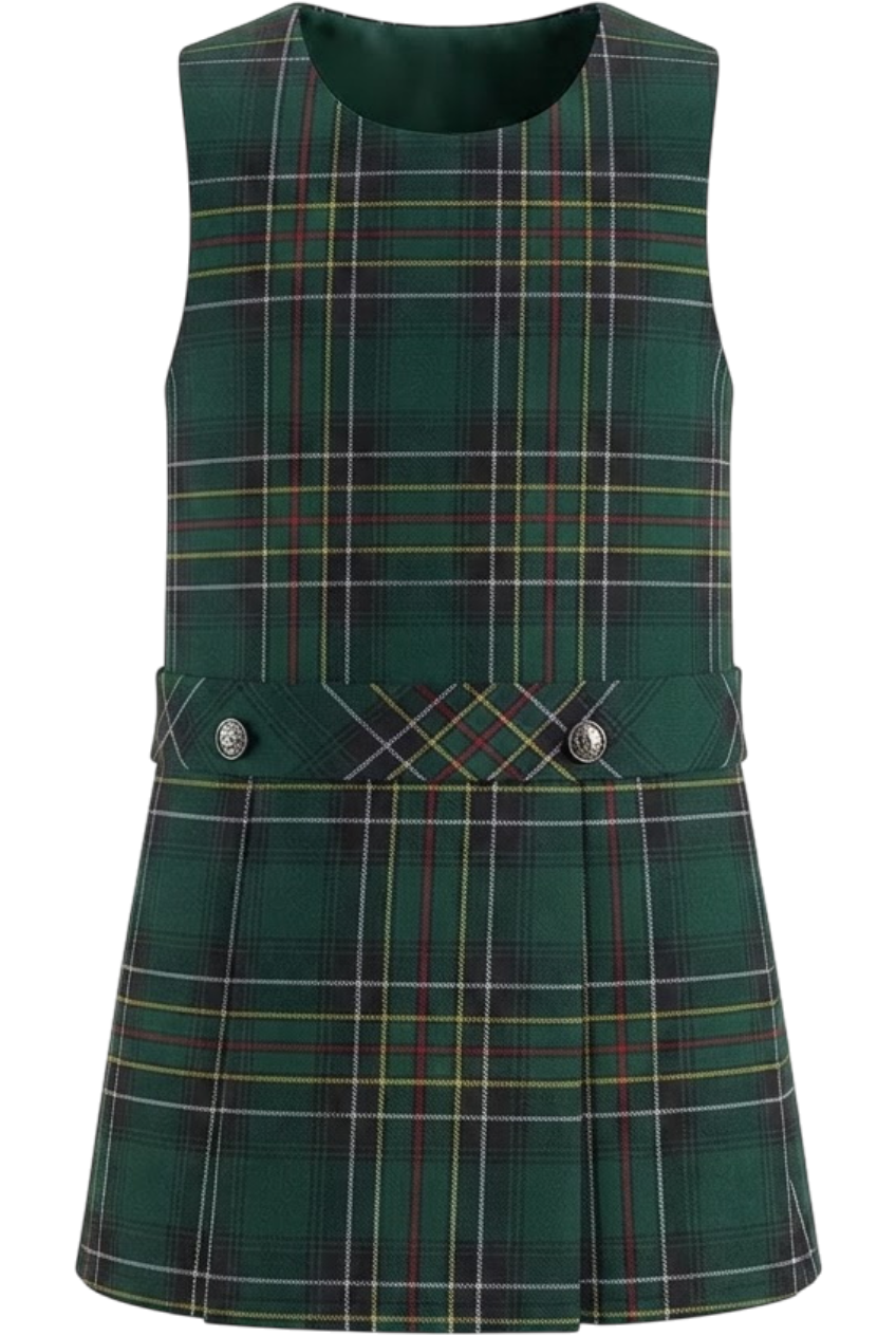Green tartan dress with buttons - product view