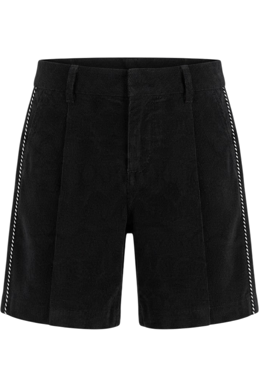 Black corduroy shorts with black/white piping - product view