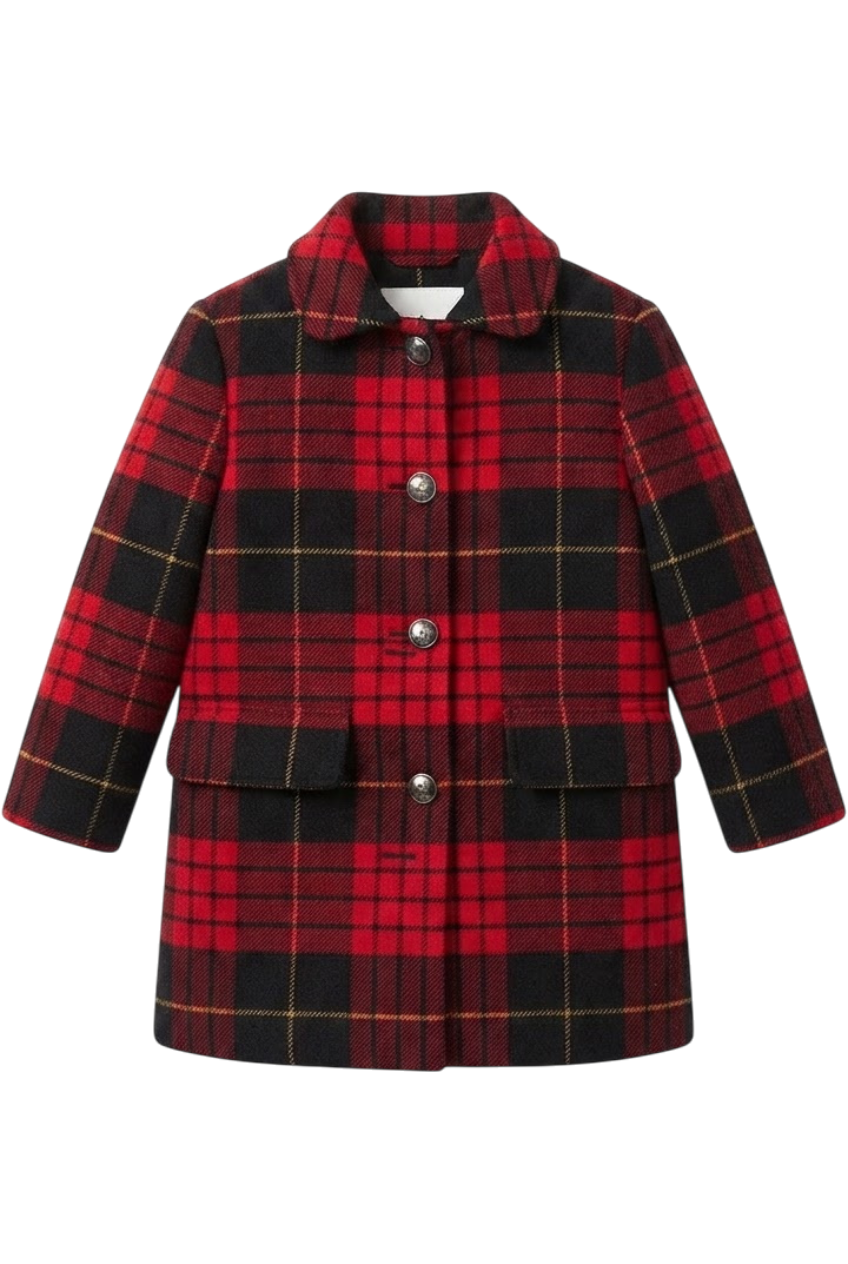 Red and black wool coat - product view
