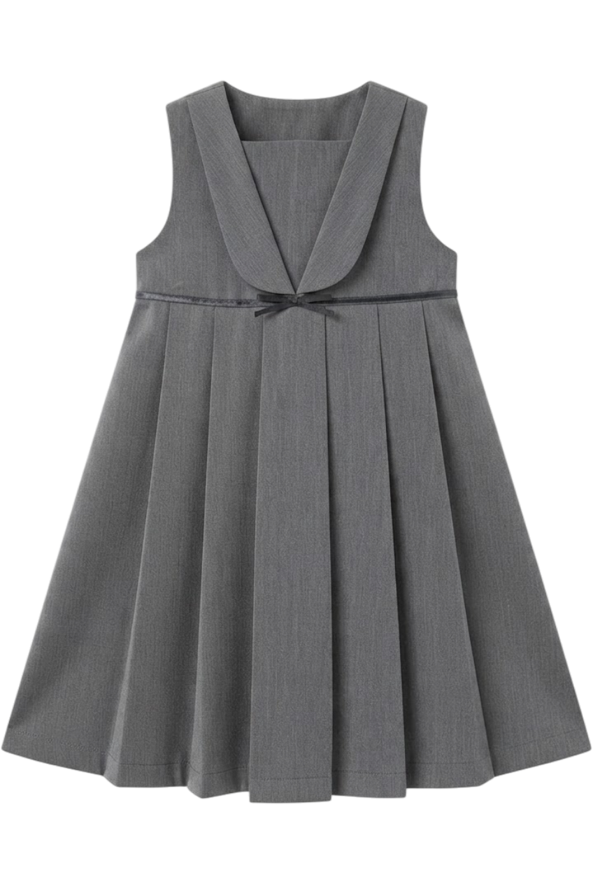 Gray pleated dress with pretty collar - product view