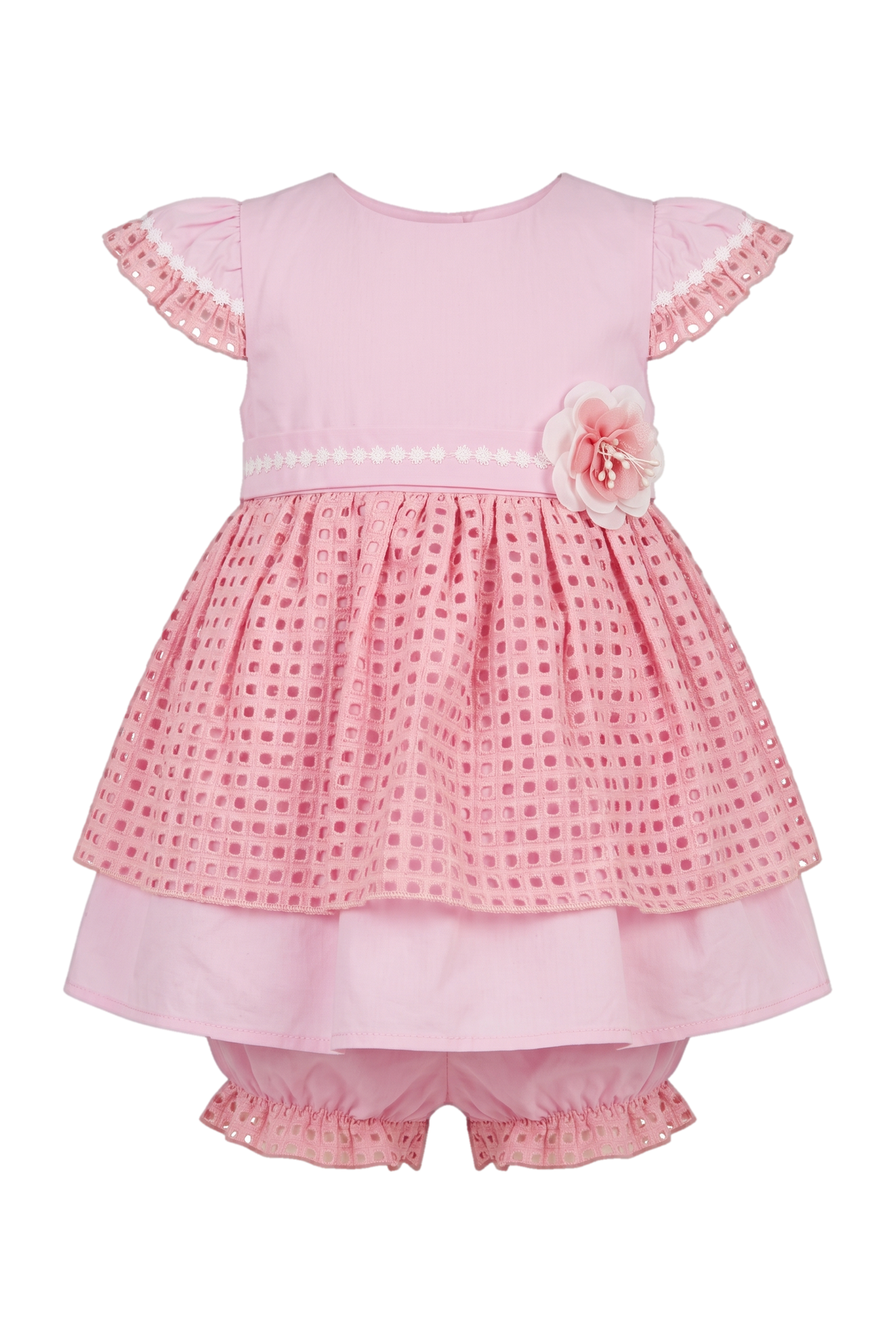 Pink cotton baby dress with matching knickers - product view