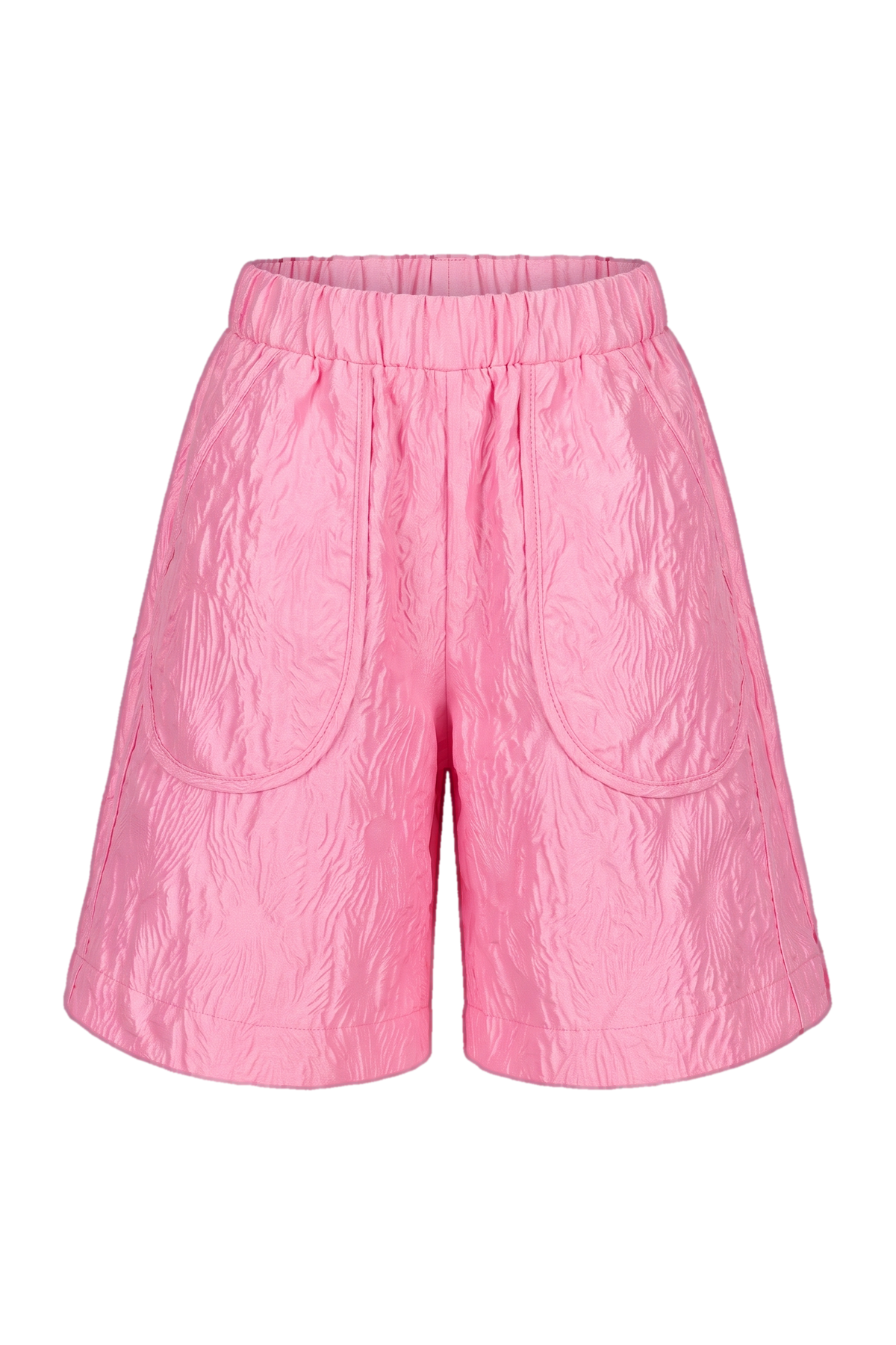 Bright pink jacquard shorts with pockets - product view