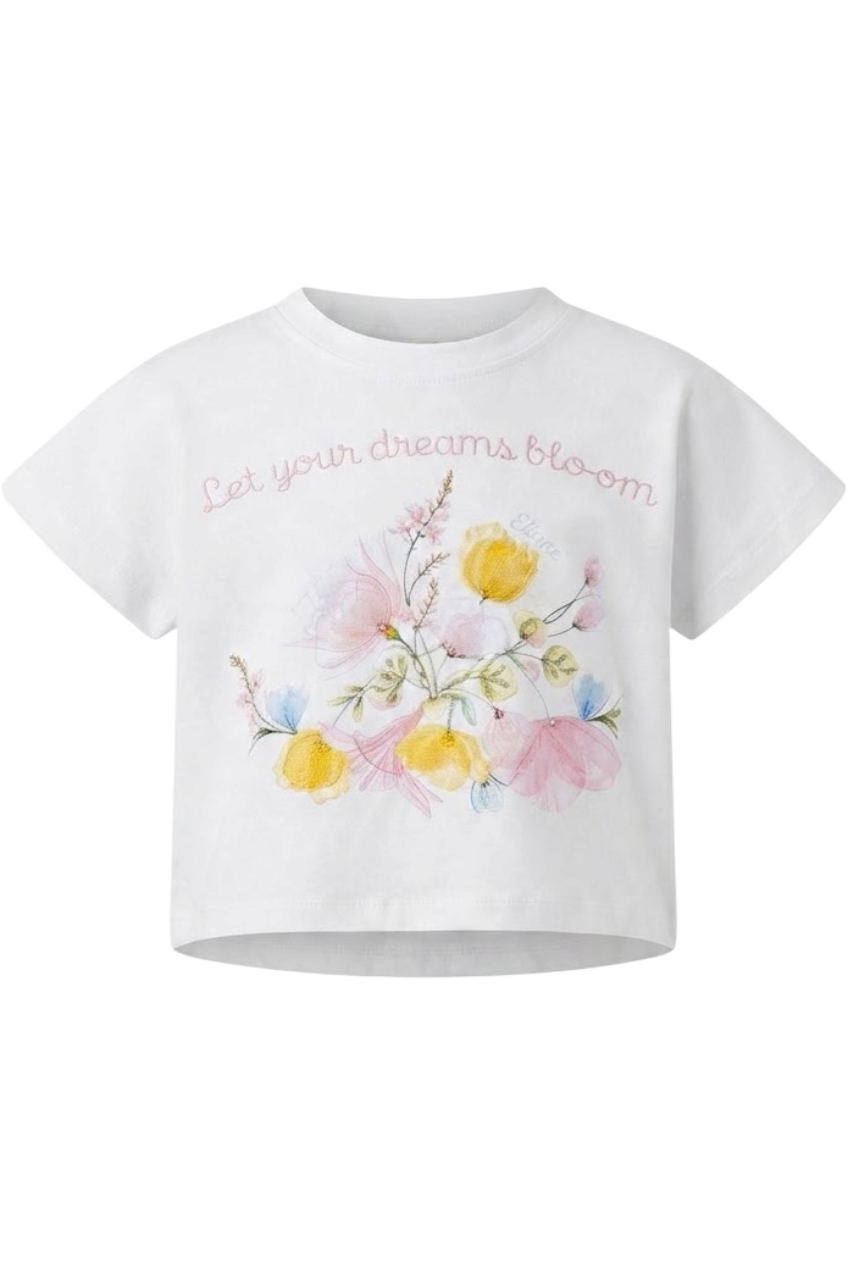 White floral t-shirt with hand-embellishments - product view